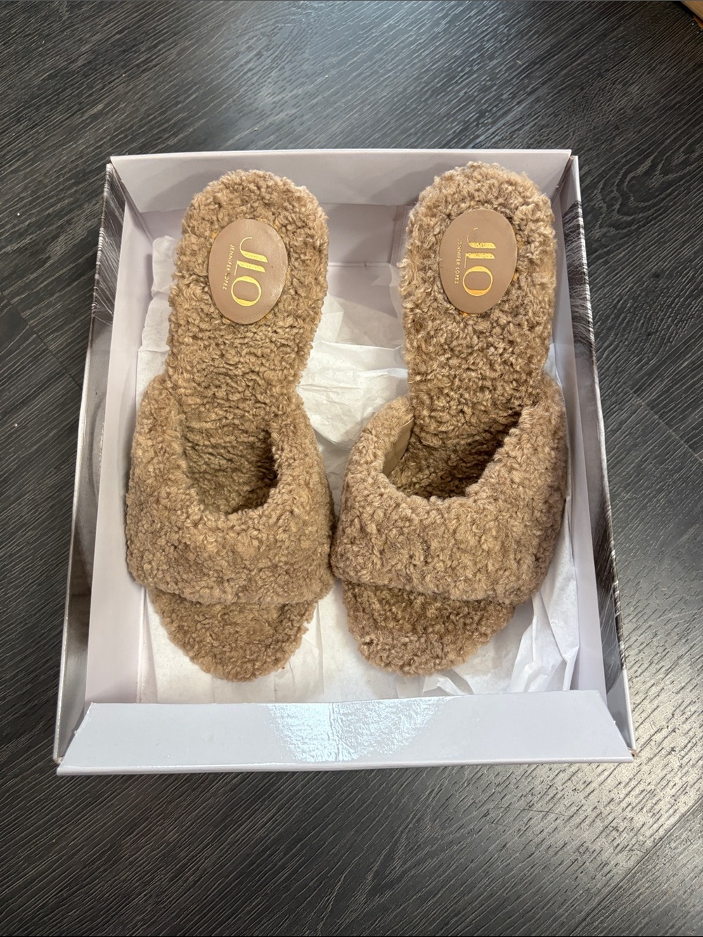 JLO Jennifer Lopez Tanney Faux Fur Slide Sandals